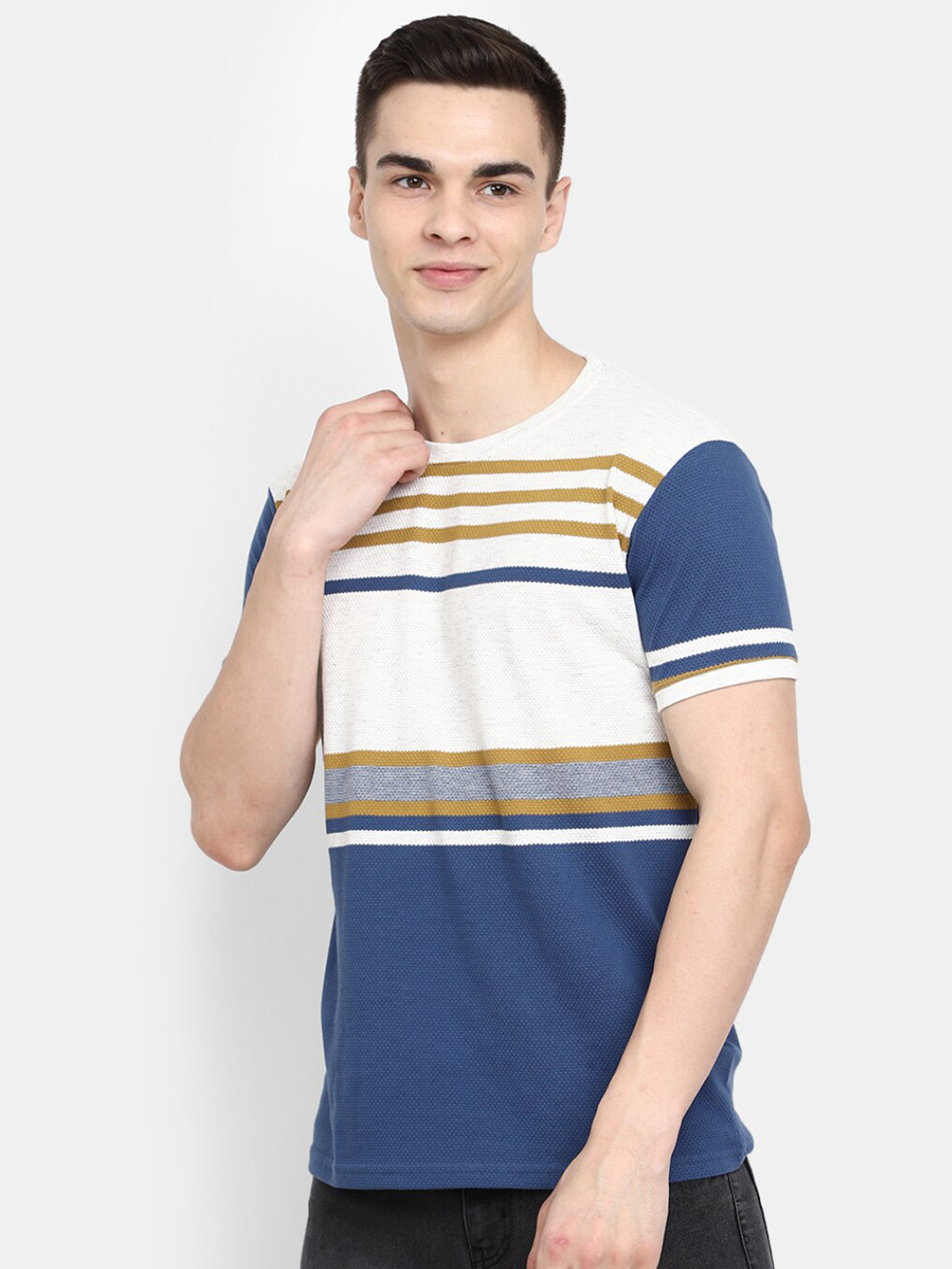 

V-Mart Horizontal Striped Slim Fit Cotton T-shirt, White