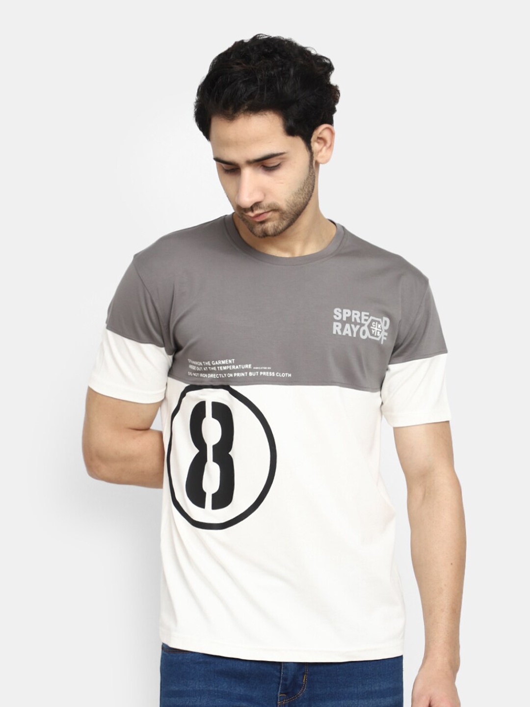 

V-Mart Typography Printed Slim Fit Cotton T-shirt, Grey