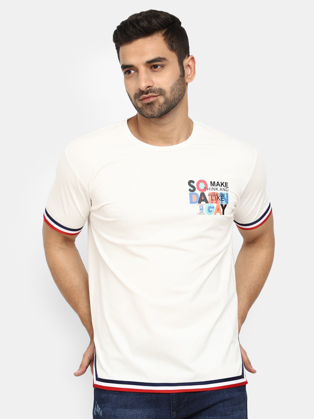 

V-Mart Typography Printed Cotton T-shirt, White