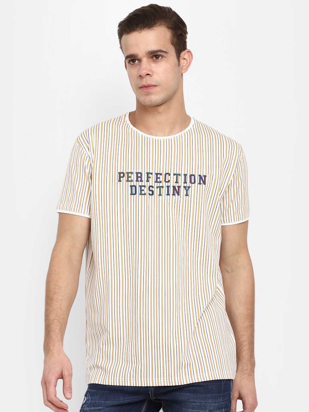 

V-Mart Vertical Striped Regular Fit Cotton T-shirt, White