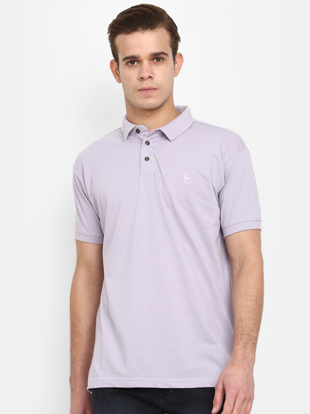

V-Mart Solid Polo Collar Cotton T-shirt, Lavender