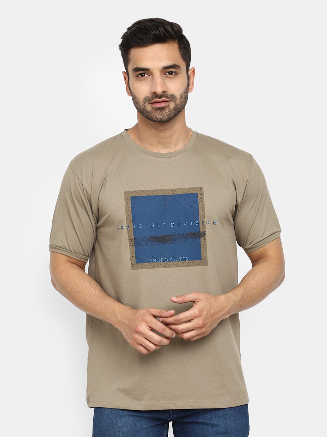 

V-Mart Typography Printed Cotton T-shirt, Beige