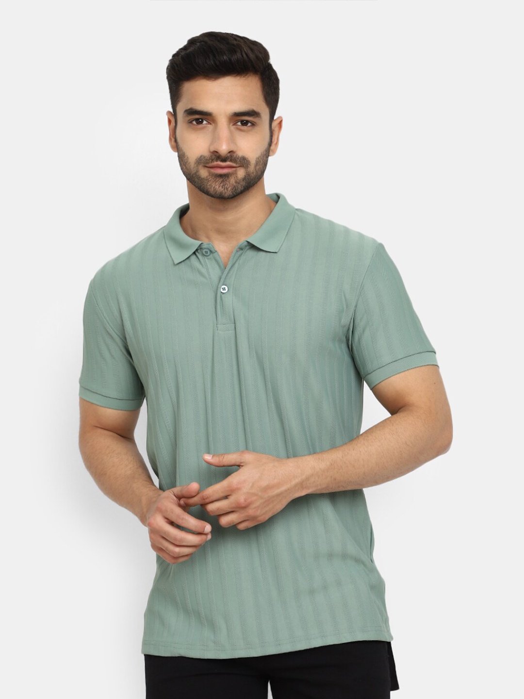 

V-Mart Striped Polo Collar T-shirt, Green