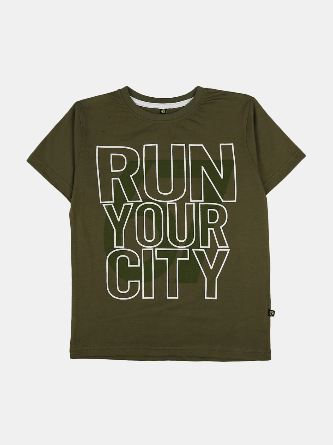 

V-Mart Boys Typography Printed Round Neck Cotton T-shirt, Olive