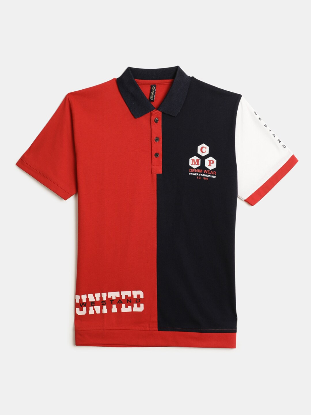 

V-Mart Boys Colourblocked Polo Collar Cotton T-shirt, Red