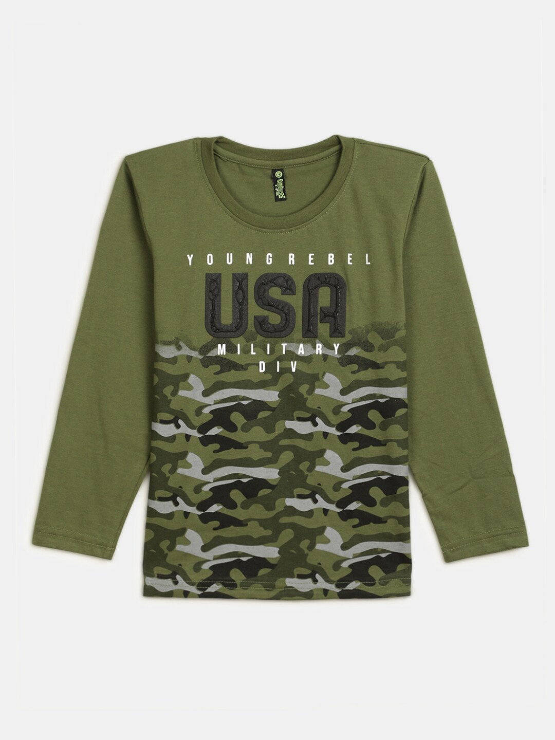 

V-Mart Boys Camouflage Printed Long Sleeves Cotton T-shirt, Olive