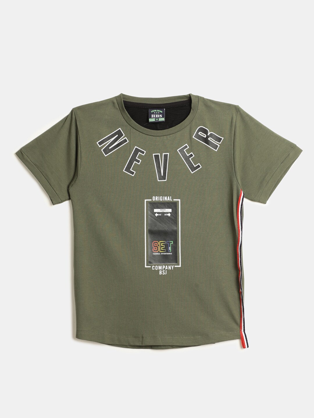 

V-Mart Boys Typography Printed Round Neck Cotton T-shirt, Olive