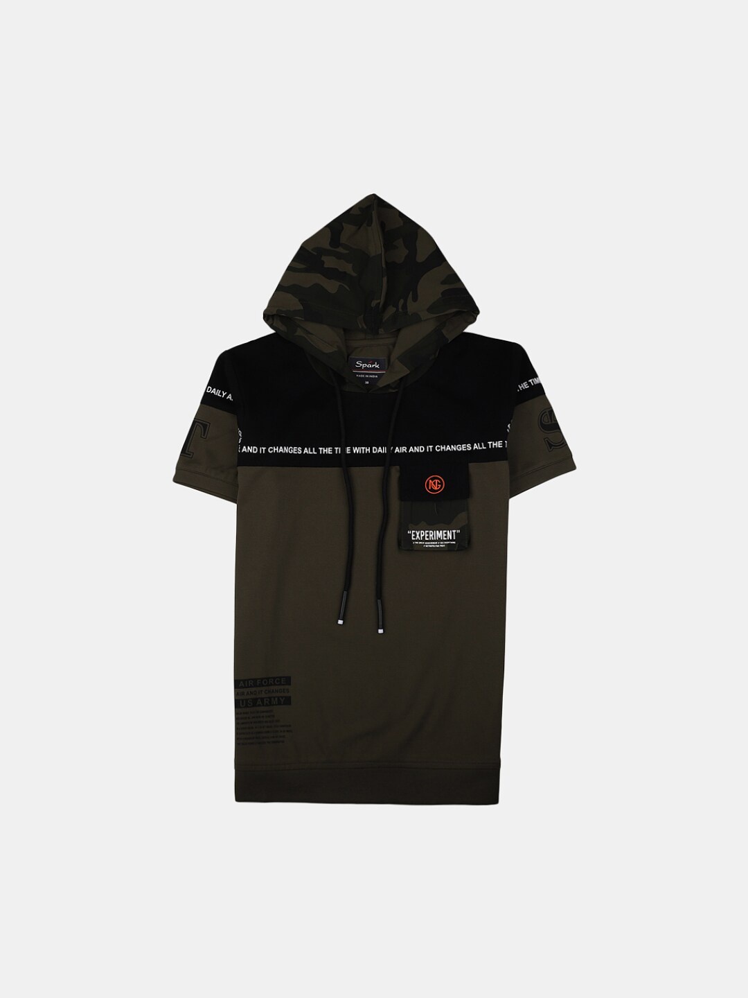 

V-Mart Boys Camoutflage Printed Hooded Cotton T-shirt, Olive