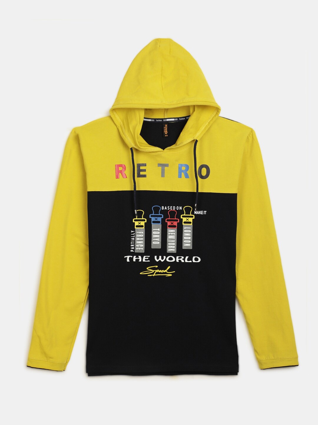 V-Mart Boys Colourblocked Hooded T-Shirt, Black
