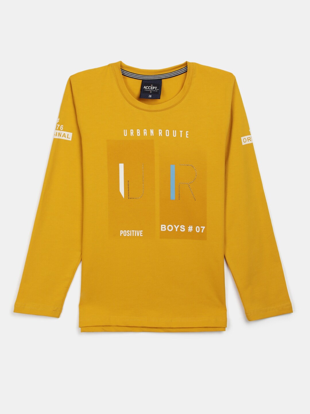 

V-Mart Boys Typography Printed Long Sleeves Cotton T-shirt, Mustard