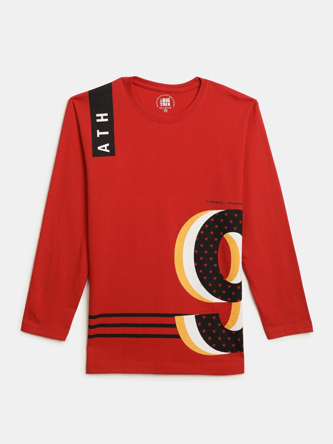

V-Mart Boys Varsity Printed Long Sleeves Cotton T-shirt, Red