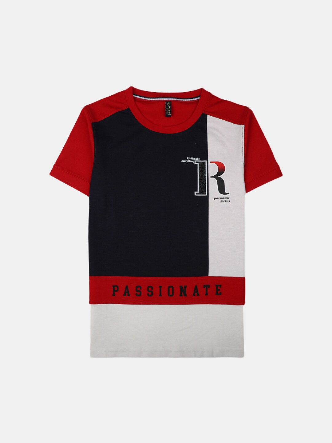 

V-Mart Boys Colourblocked Round Neck Cotton T-shirt, Red