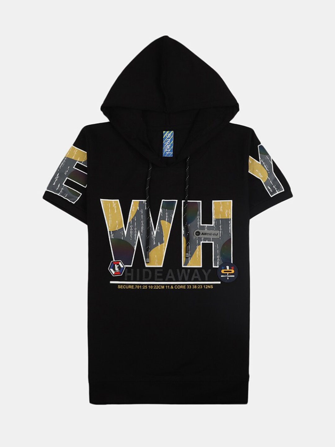 

V-Mart Boys Typography Printed Hooded Cotton T-shirt, Black