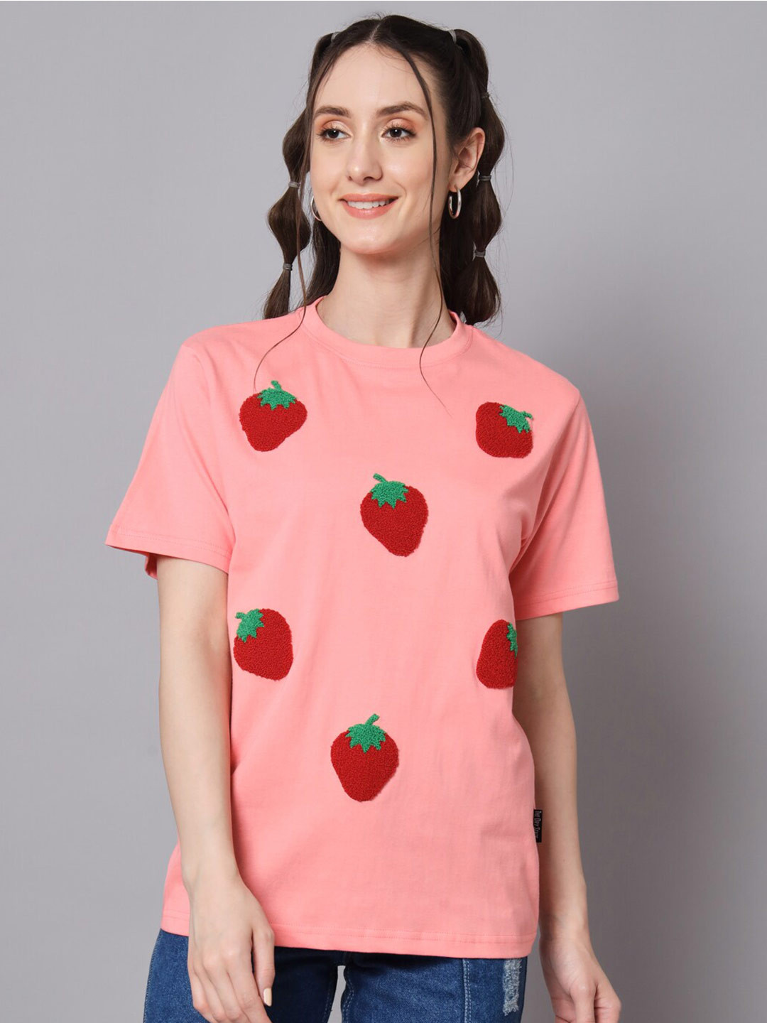 

BEYOUND SIZE - THE DRY STATE Plus Size Conversational Printed Round Neck Cotton T-shirt, Pink