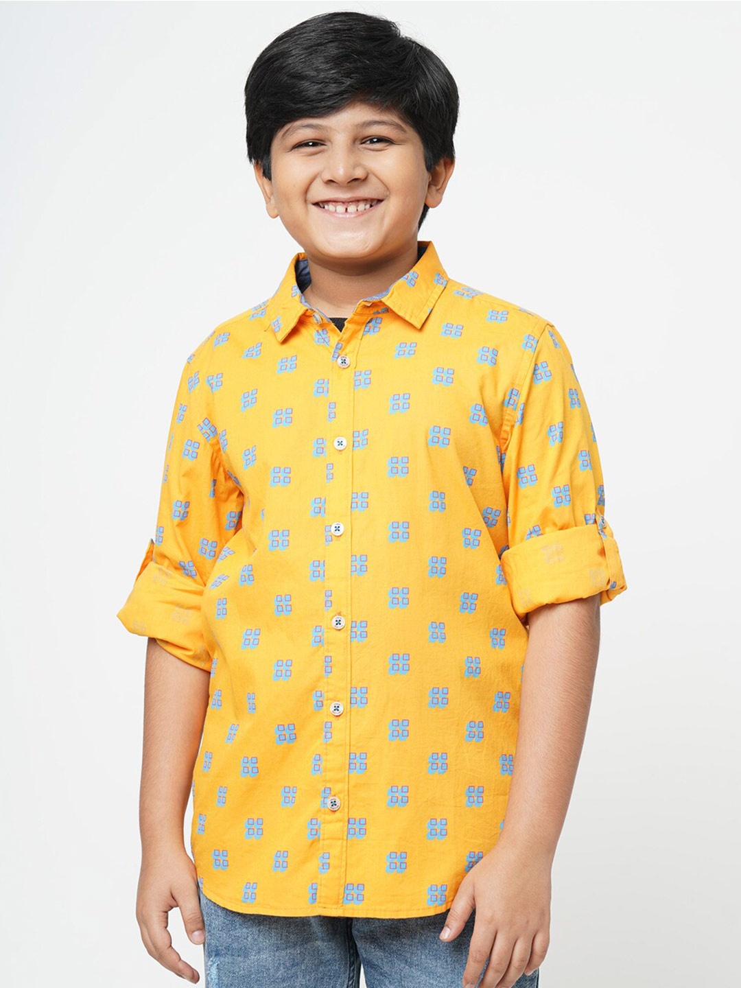 

URBAN SCOTTISH Boys Geometric Printed Pure Cotton Casual Shirt, Yellow