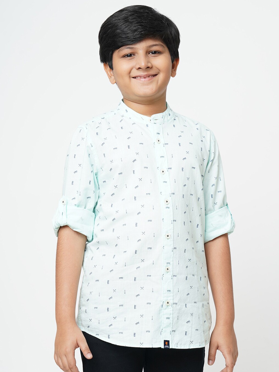 

URBAN SCOTTISH Boys Conversational Printed Cotton Casual Shirt, Blue