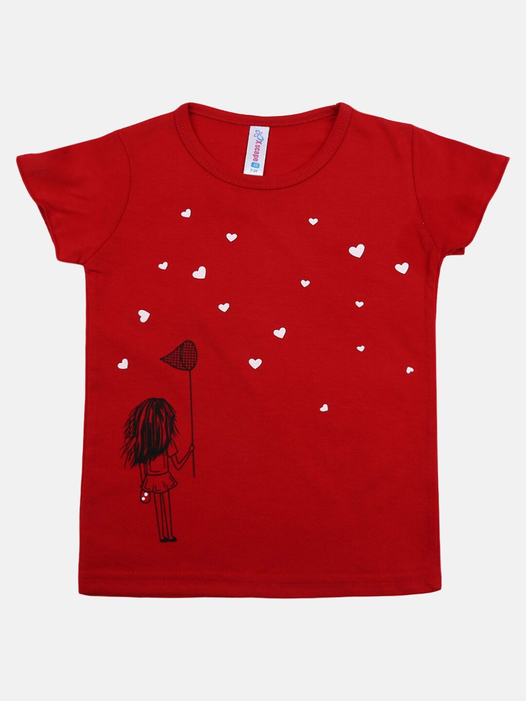 

V-Mart Girls Graphic Printed Round Neck Cotton T-shirt, Red