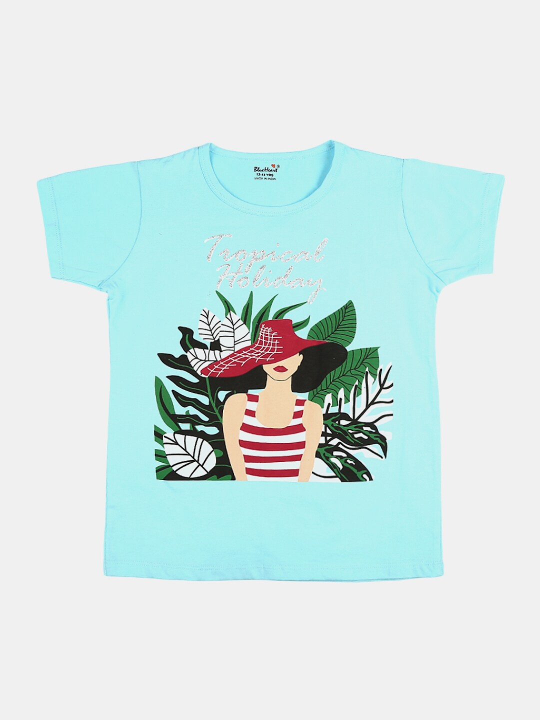 

V-Mart Girls Graphic Printed Round Neck Cotton T-shirt, Blue