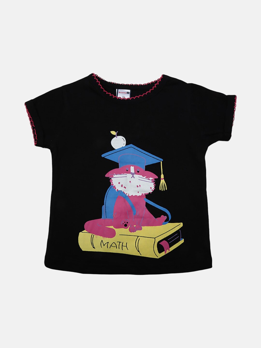 

V-Mart Girls Graphic Printed Round Neck Cotton T-shirt, Black