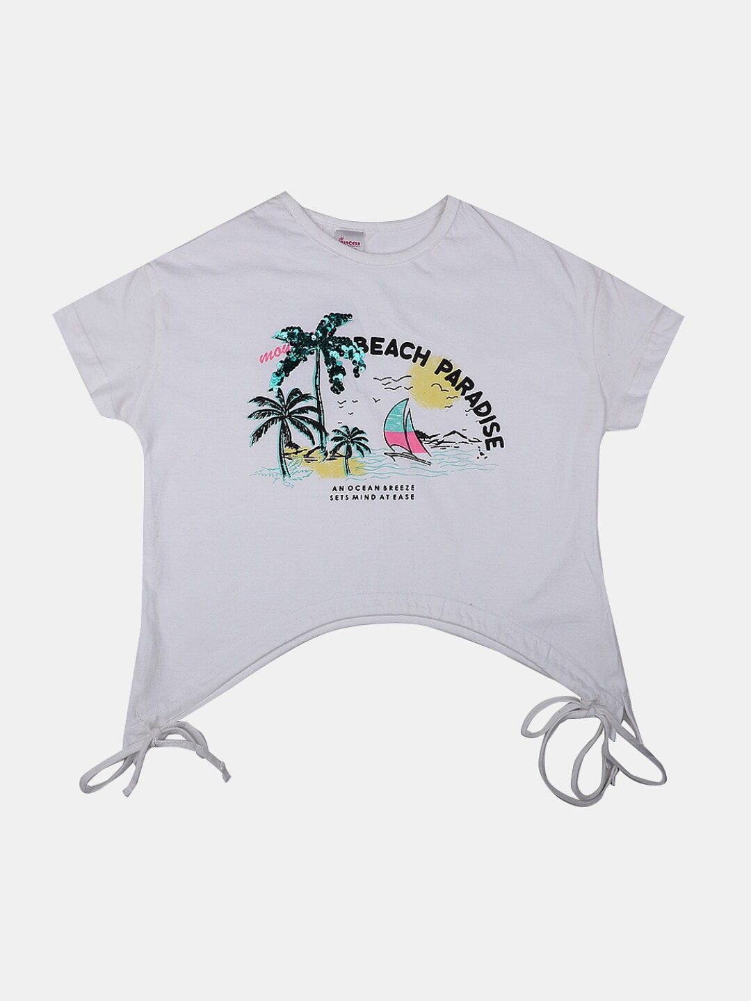 

V-Mart Girls Typography Round Neck Tie Up Detail Cotton T-shirt, White