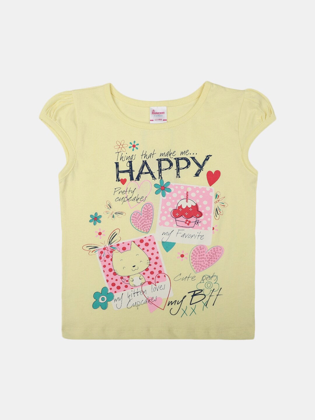 

V-Mart Girls Typography Round Neck Cotton T-shirt, Yellow