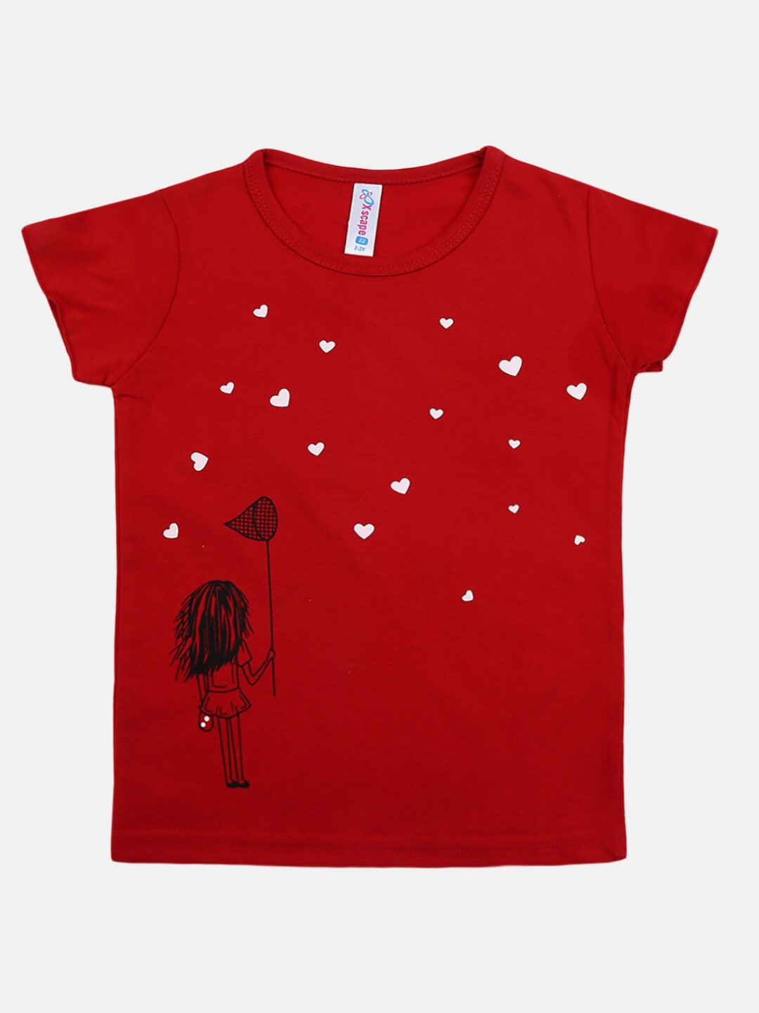 

V-Mart Girls Graphic Printed Round Neck Cotton T-shirt, Red