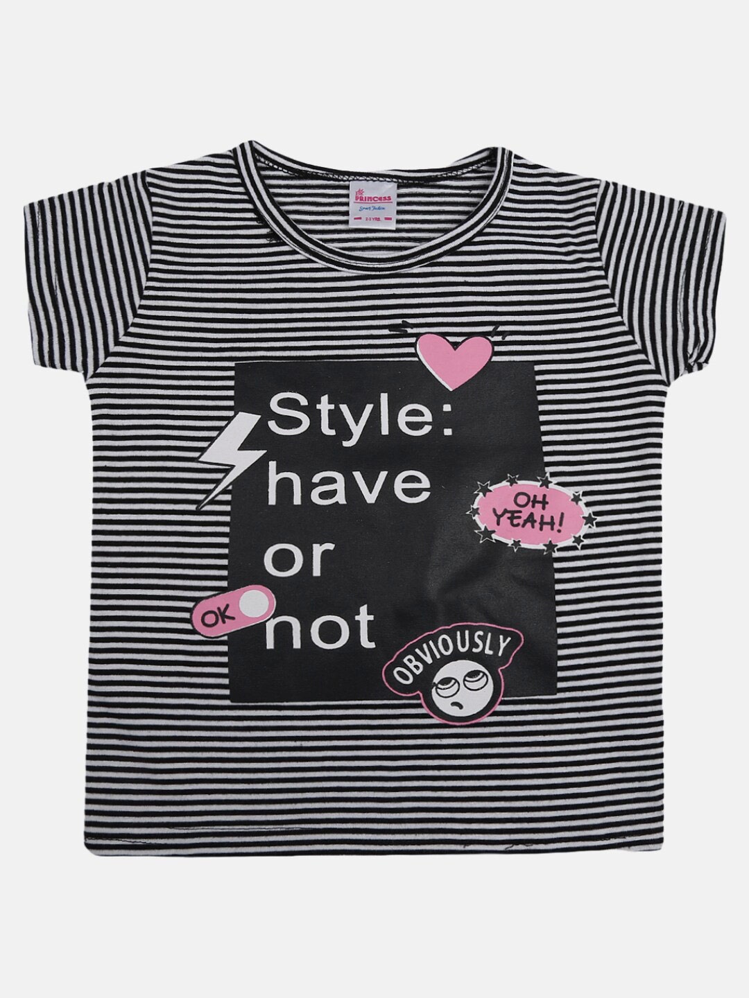 

V-Mart Girls Striped Round Neck Cotton T-shirt, Black