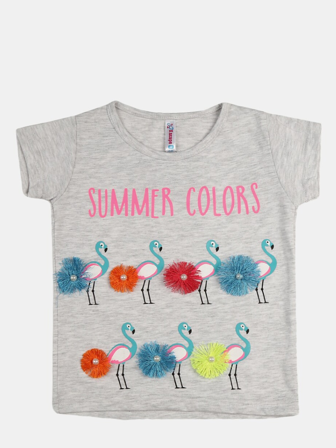 

V-Mart Girls Graphic Printed Round Neck Cotton T-shirt, Grey melange