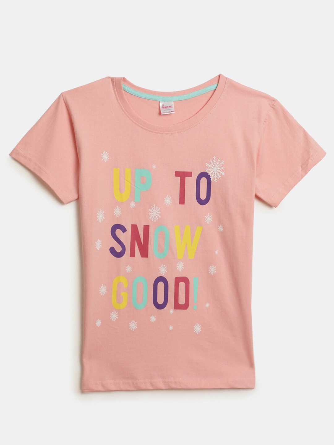 

V-Mart Girls Typography Round Neck Cotton T-shirt, Pink