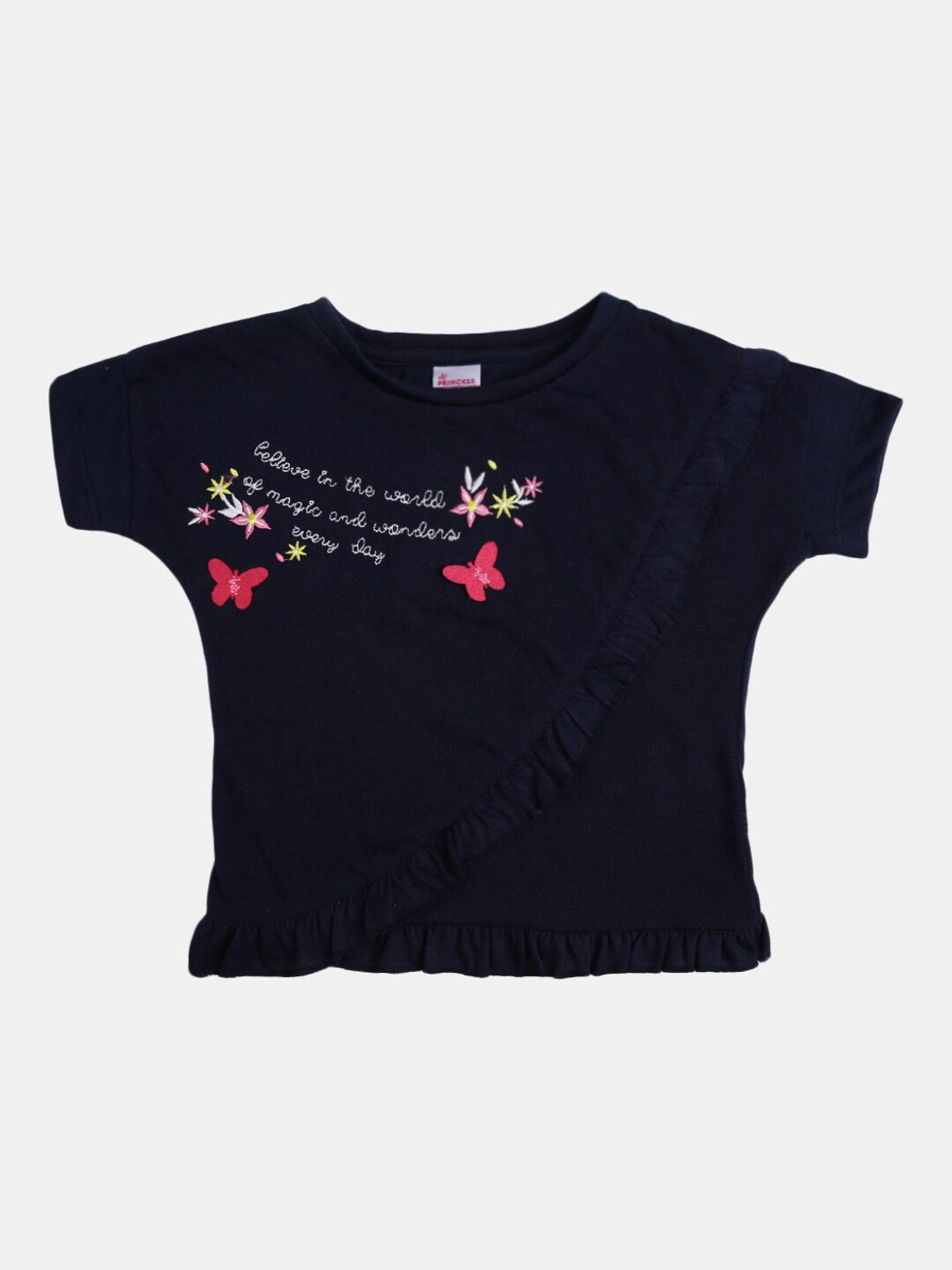 

V-Mart Girls Typography Round Neck Cotton T-shirt, Navy blue