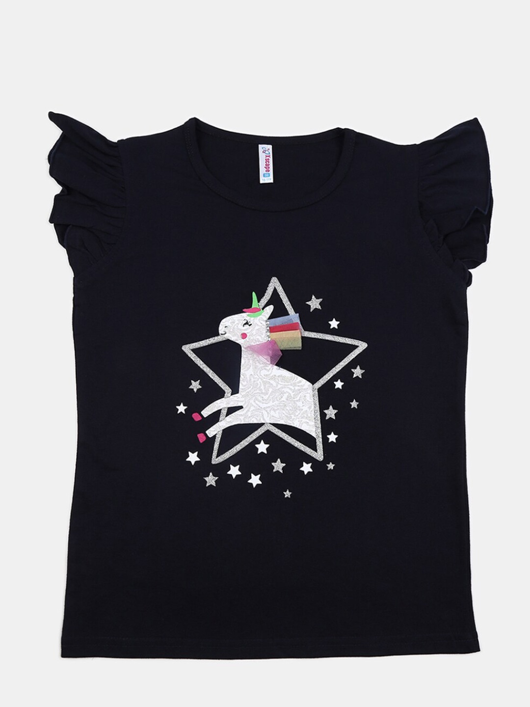 

V-Mart Girls Graphic Printed Cap Sleeve Cotton T-shirt, Navy blue