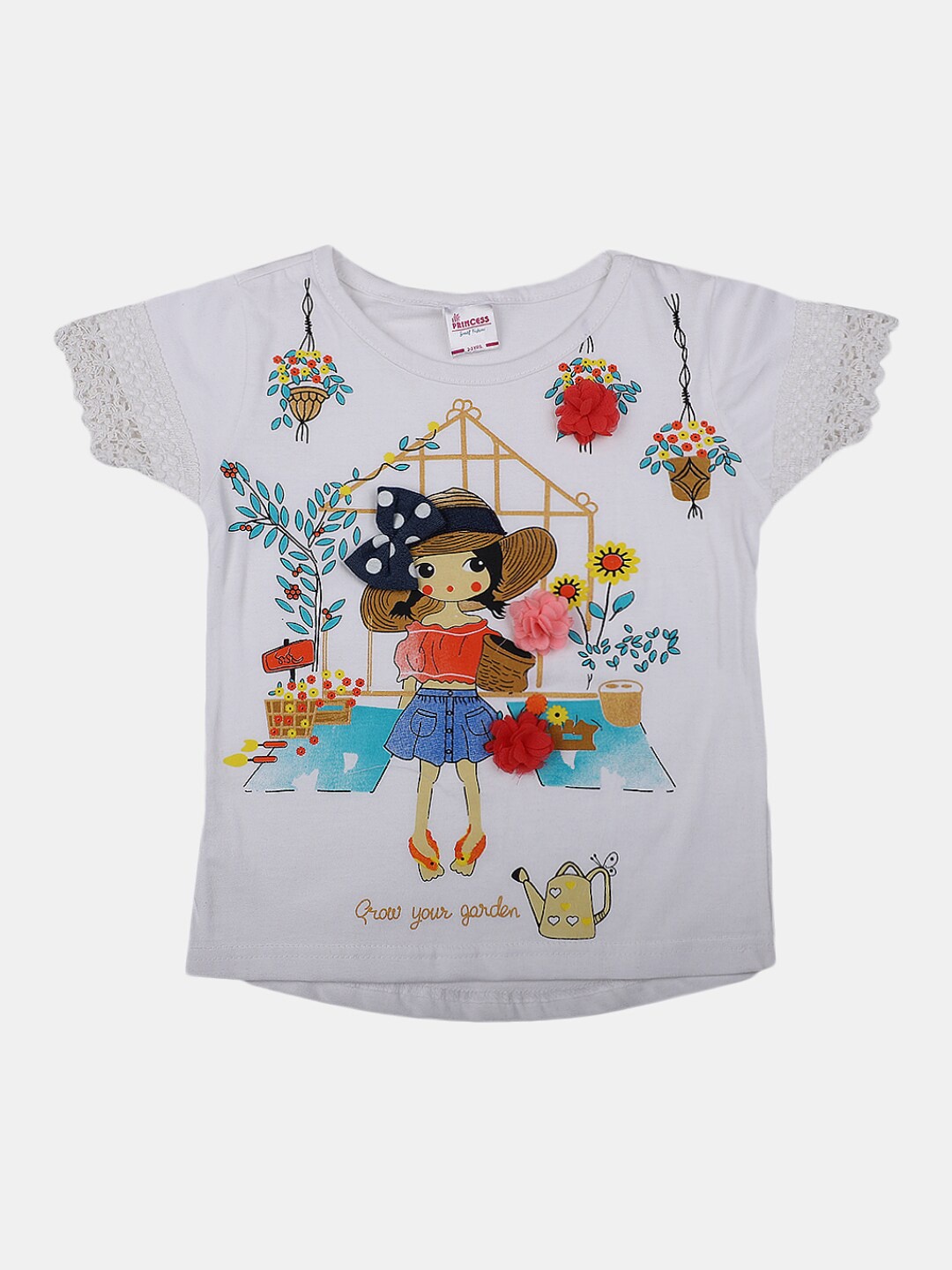 

V-Mart Girls Graphic Printed Round Neck Cotton T-shirt, White