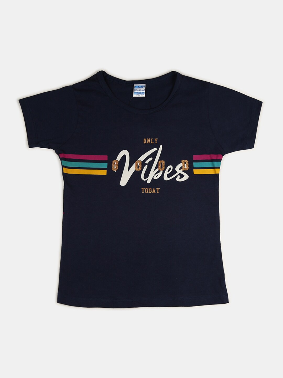 

V-Mart Girls Typography Round Neck Cotton T-shirt, Navy blue