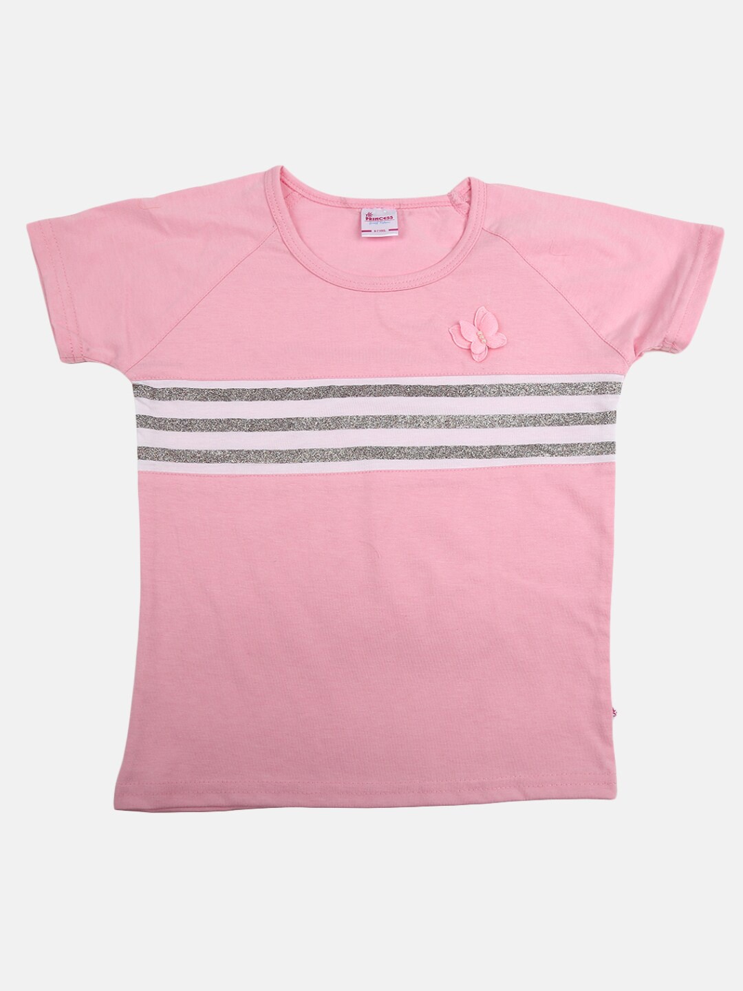 

V-Mart Girls Striped Round Neck Cotton T-shirt, Pink