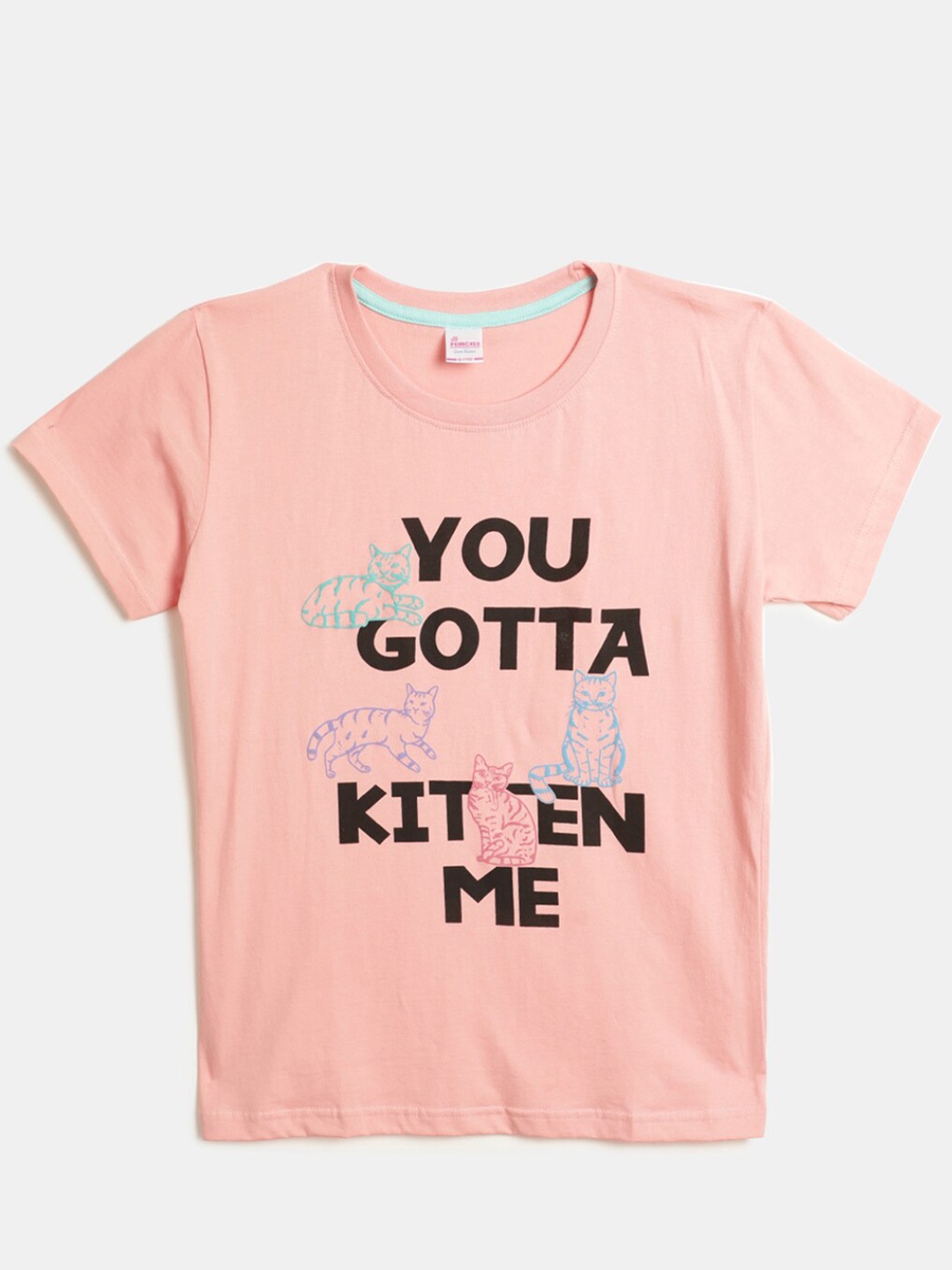 

V-Mart Girls Typography Round Neck Cotton T-shirt, Pink