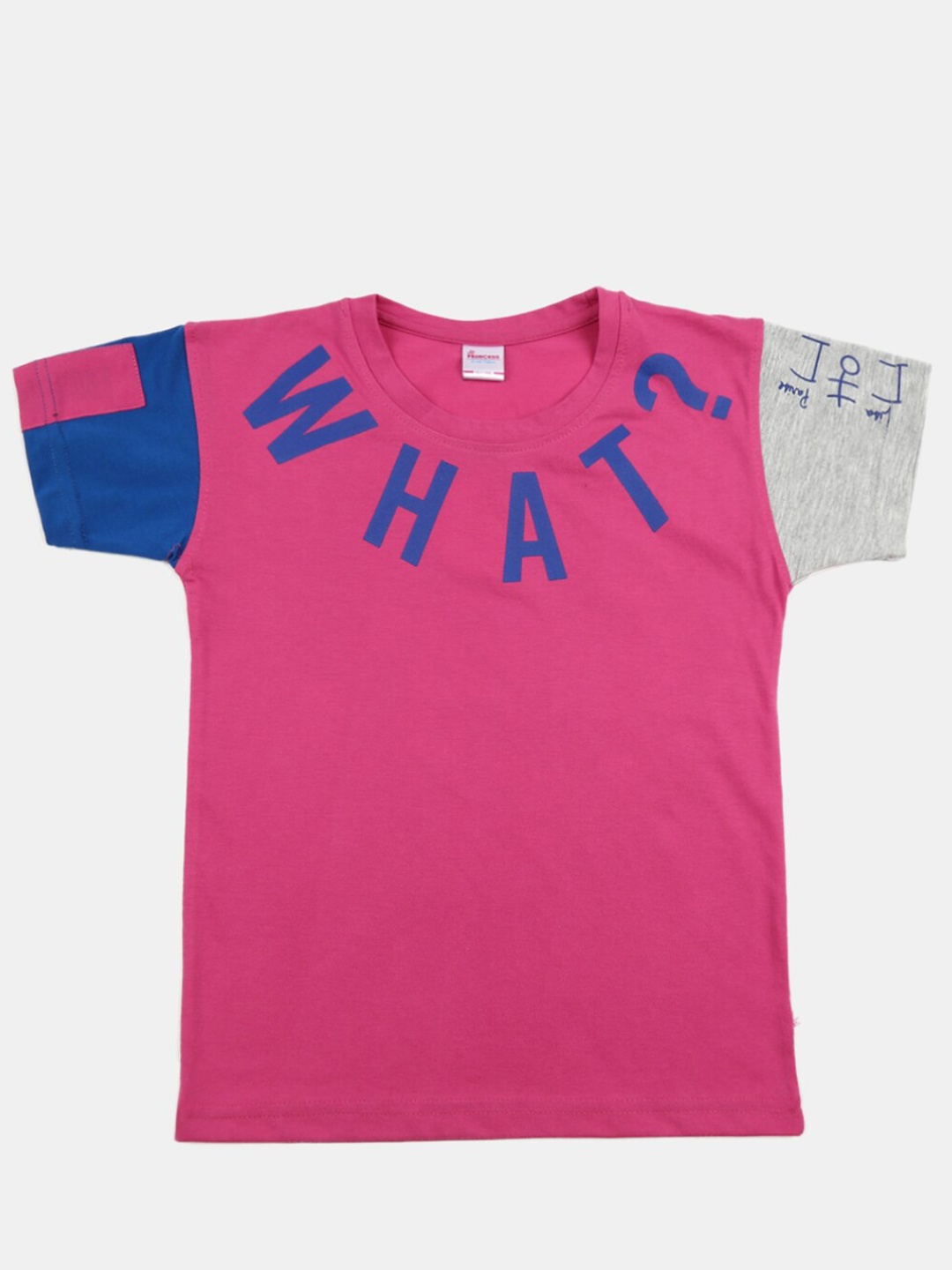 

V-Mart Girls Pink Typography V-Neck Applique T-shirt