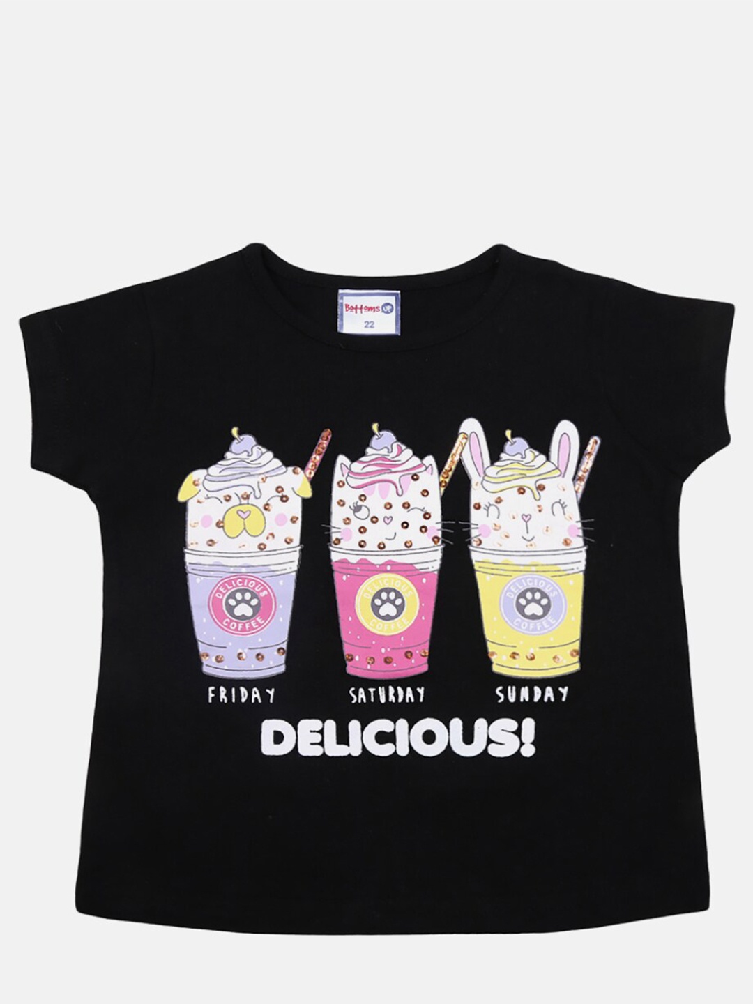 

V-Mart Girls Graphic Printed Cotton T-shirt, Black