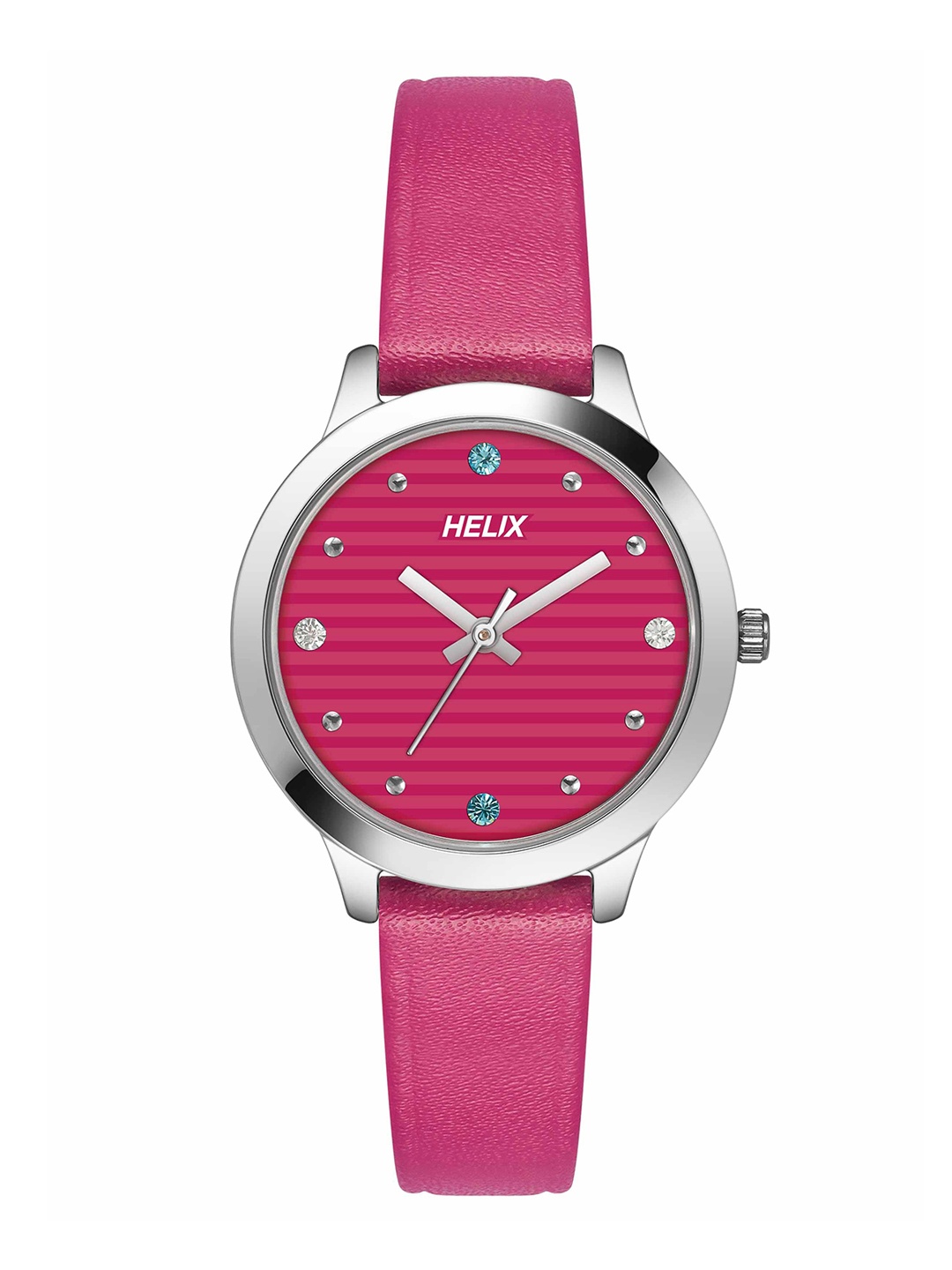 

Helix Women Brass Embellished Dial & Leather Straps Analogue Watch TW022HL20, Pink