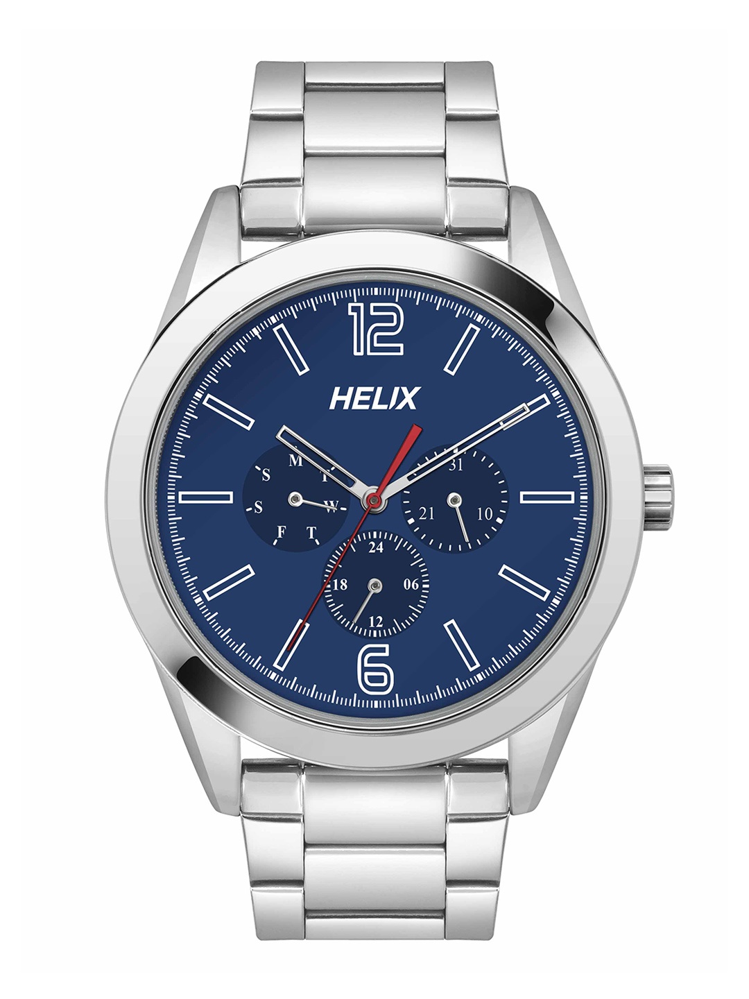 

Helix Men Brass Printed Dial & Stainless Steel Bracelet Style Straps Analogue Watch TW031HG20, Blue