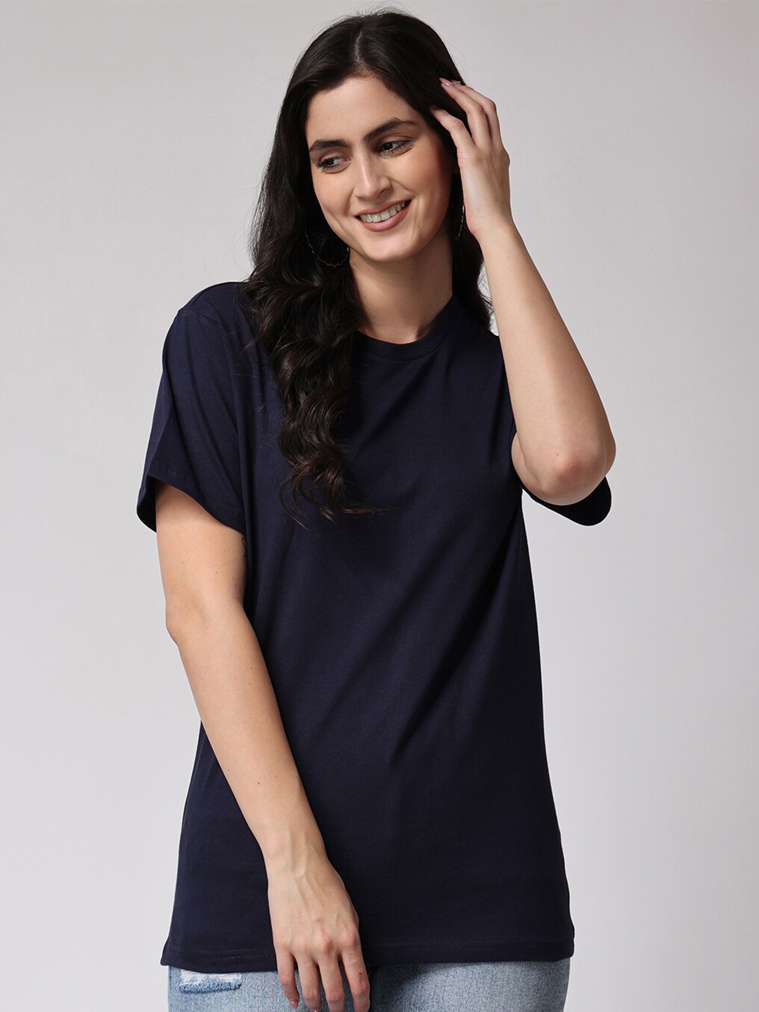 

The Label Bar Round Neck Cotton T-shirt, Navy blue