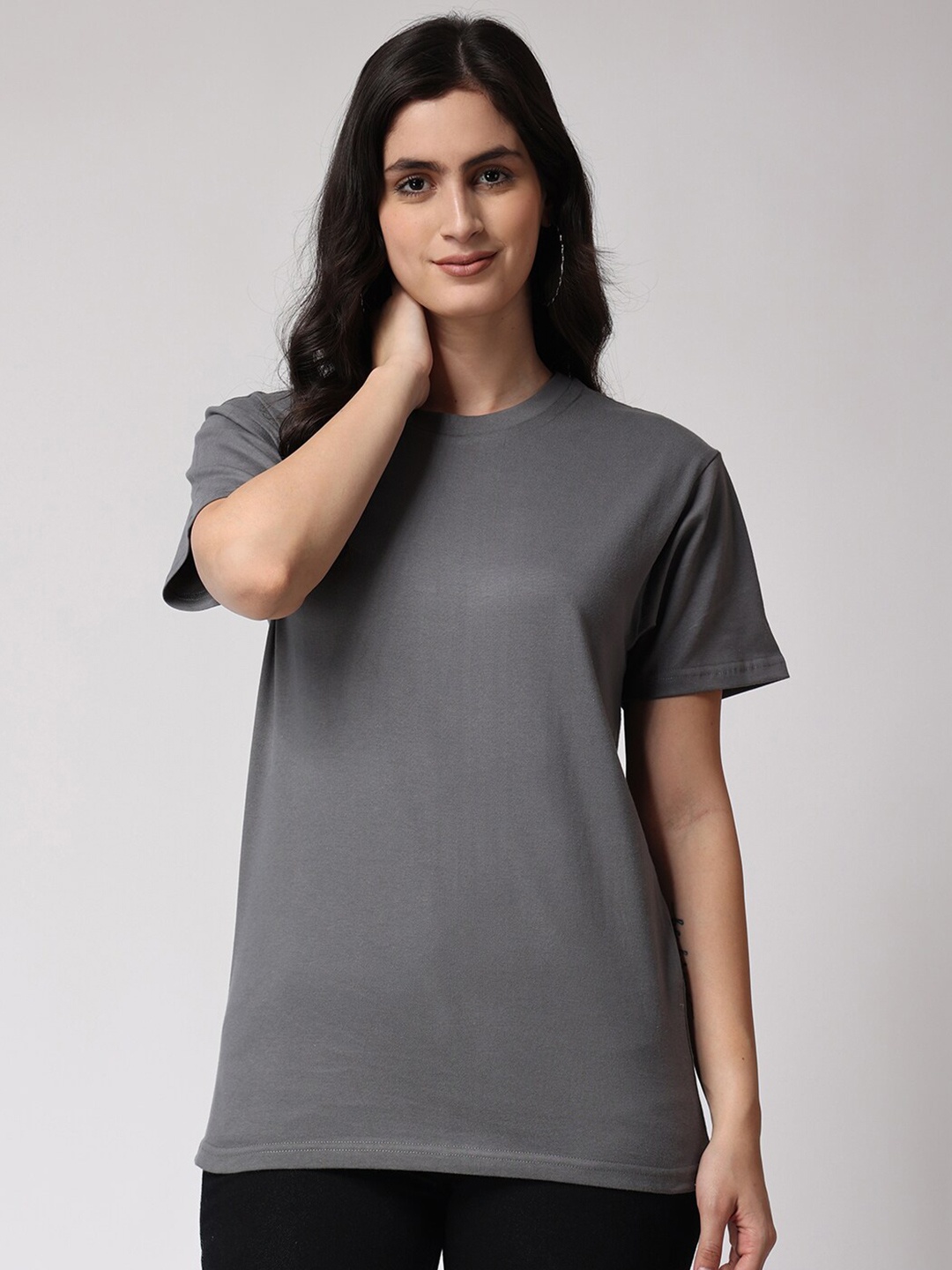 

The Label Bar Round Neck Cotton T-shirt, Grey