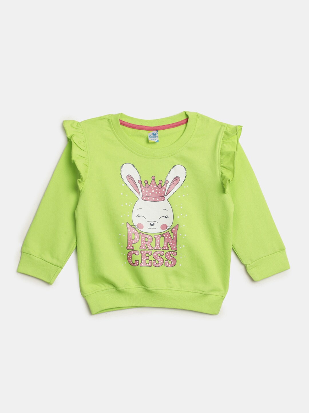 

V-Mart Infant Girls Graphic Printed Ruffled Long Sleeve Cotton T-shirt, Green