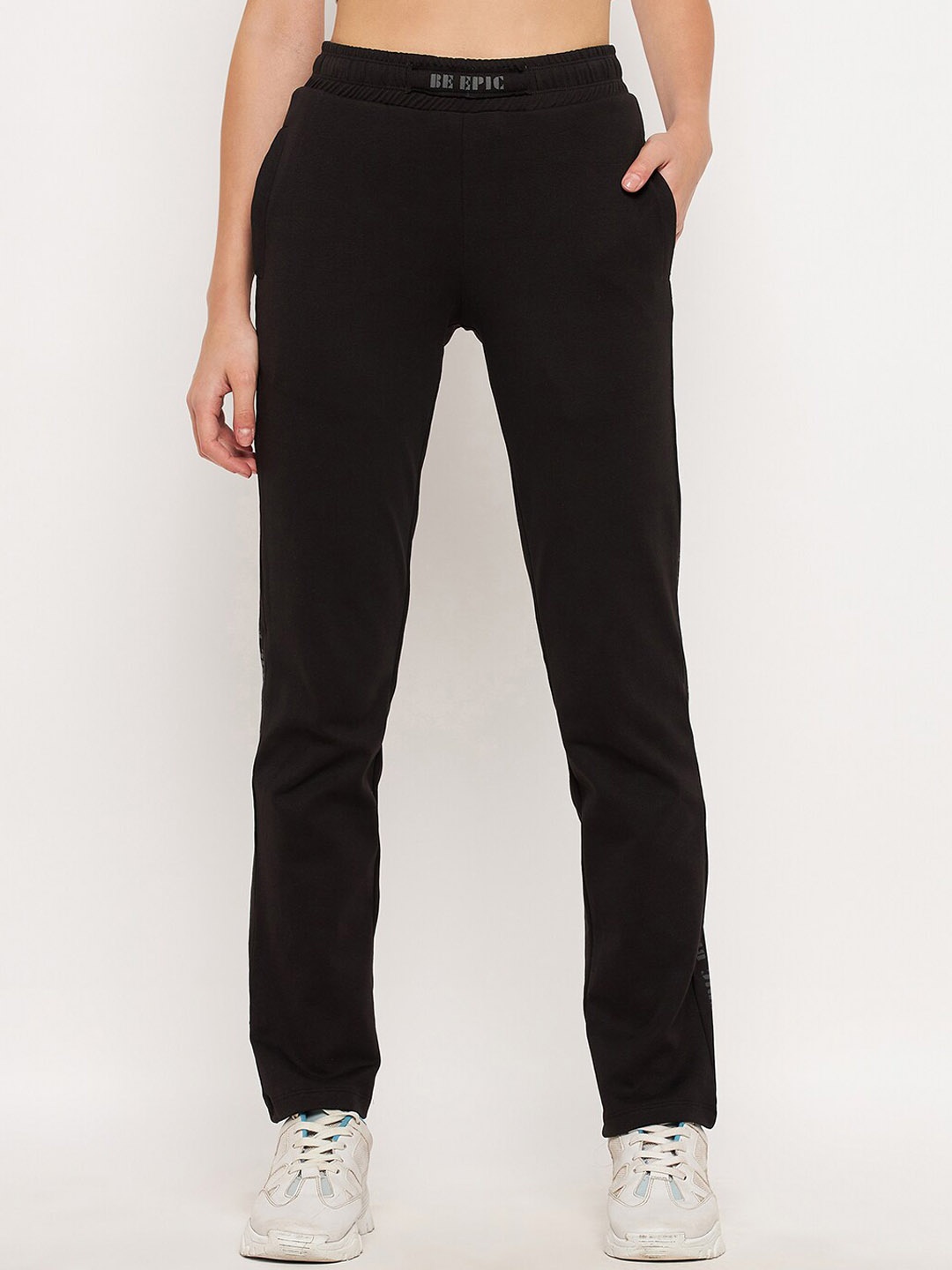 

MADAME M SECRET Woman Regular Fit Cotton Track Pants, Black