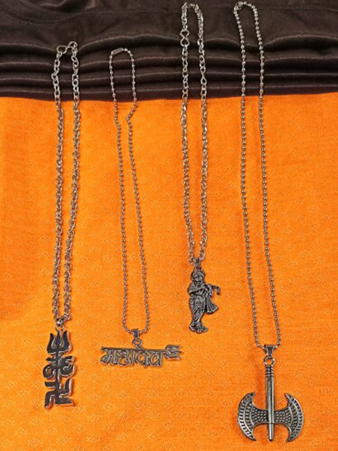 

FEMMIBELLA Men Set of 4 Silver-Plated Pendant with Chain