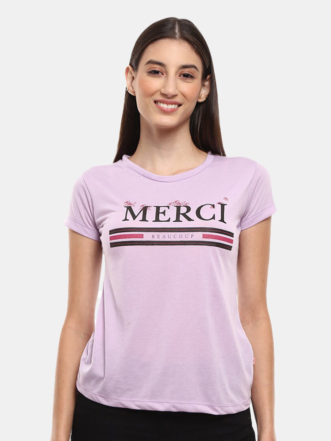

V-Mart Typography Printed Cotton T-shirt, Lavender