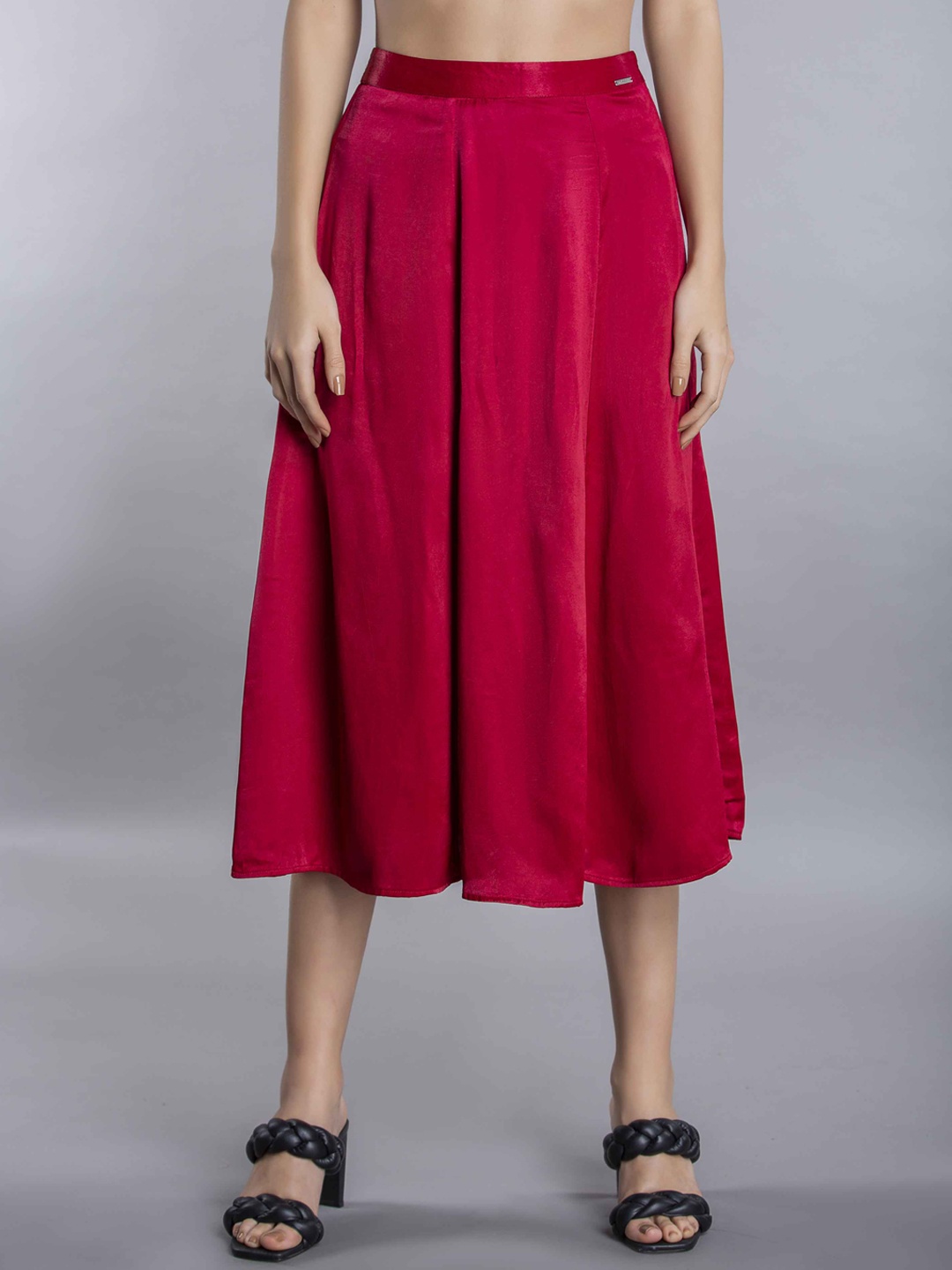 

MKOAL Flared Midi Skirt, Maroon