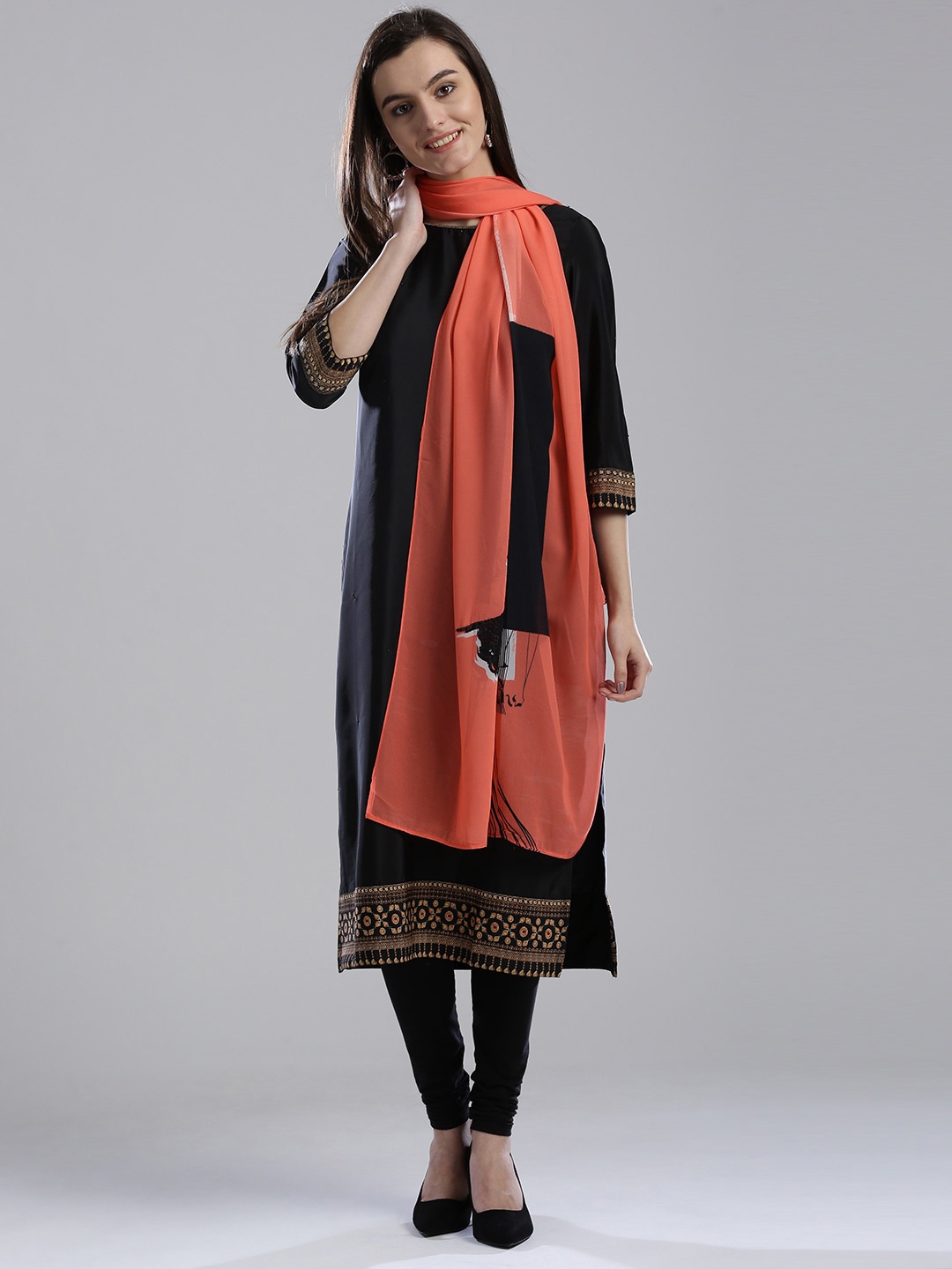 

WISHFUL by W Women Coral PInk Printed Dupatta
