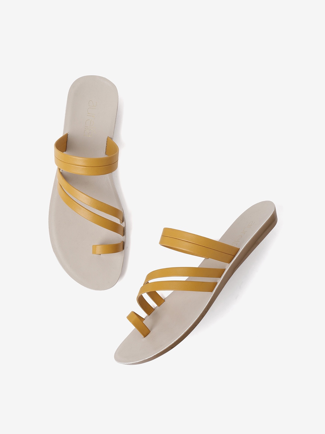 

AURELIA Women Strappy Open One Toe Flats, Beige
