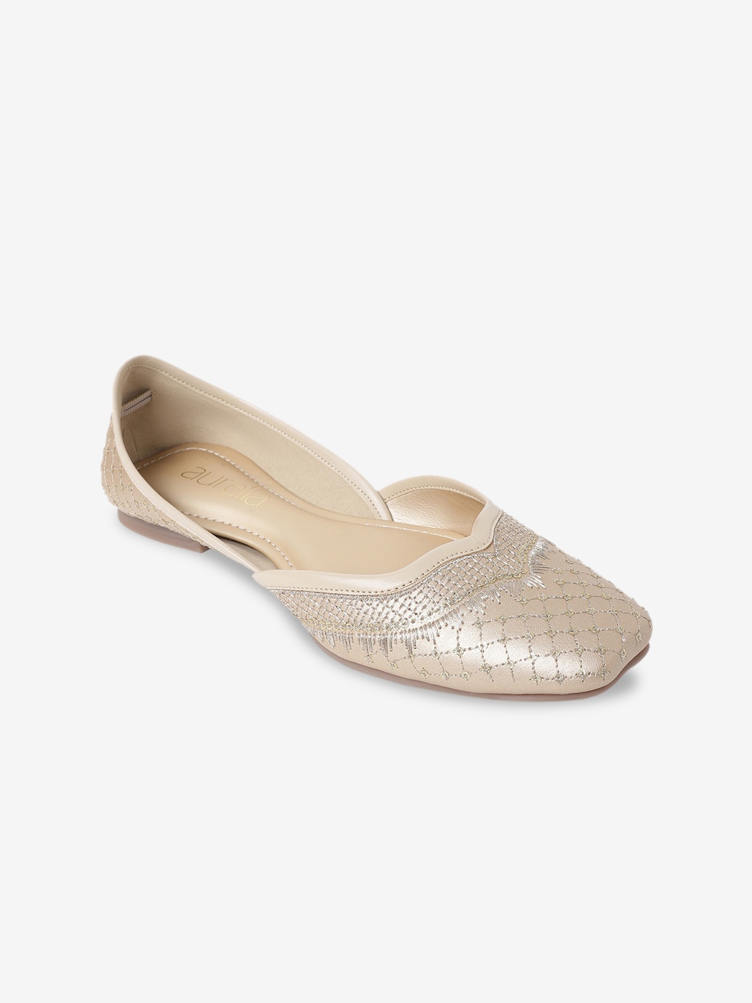

AURELIA Women Square Toe Mojaris, Beige