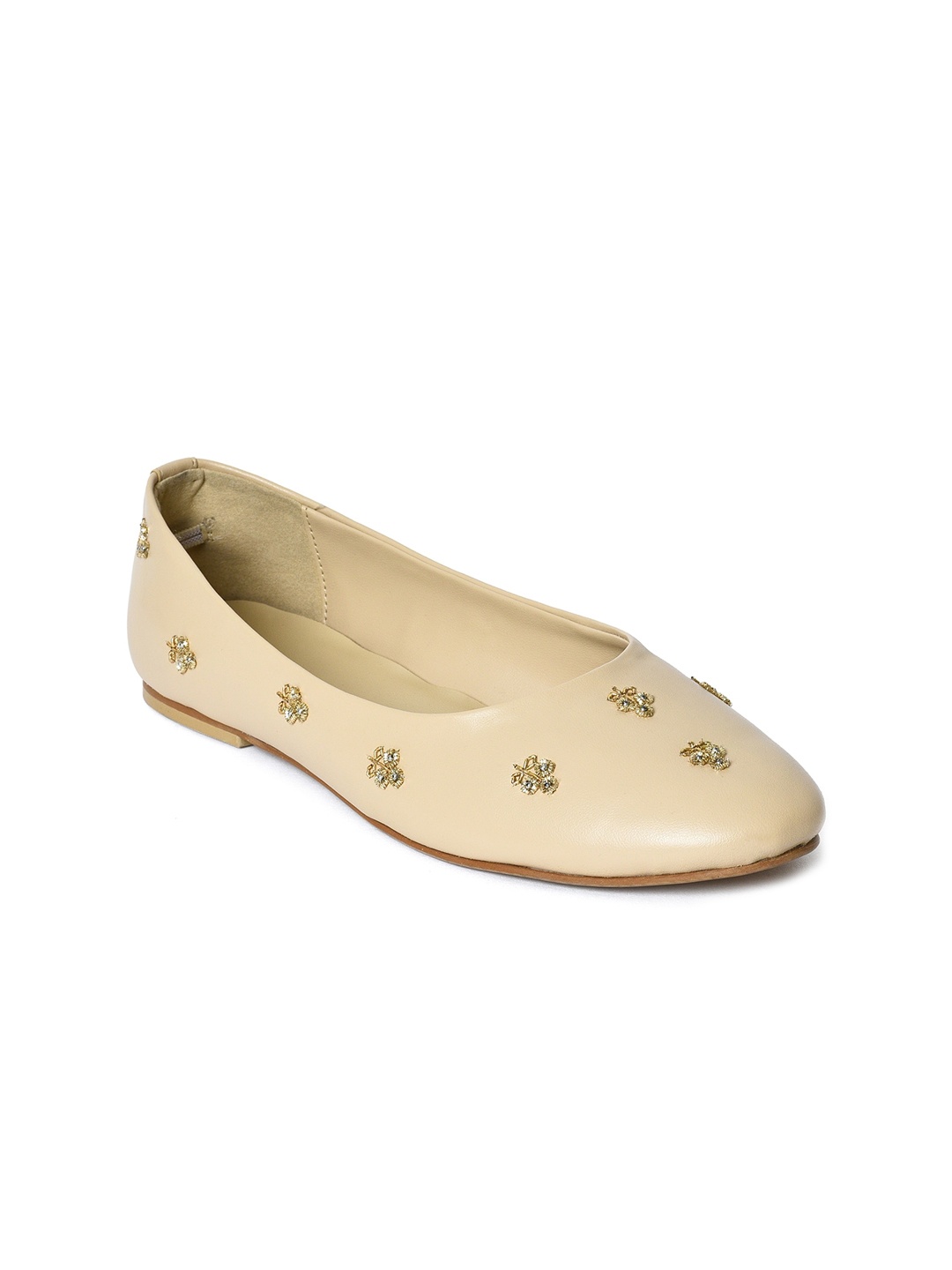 

W Stones And Beads Embellished Ballerinas, Beige